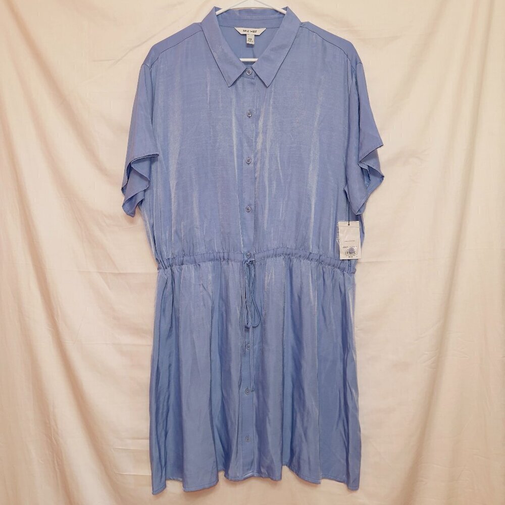 Nine West NWT Blue Short Sleeve Silky Button Down Shirt Dress women's size XXL